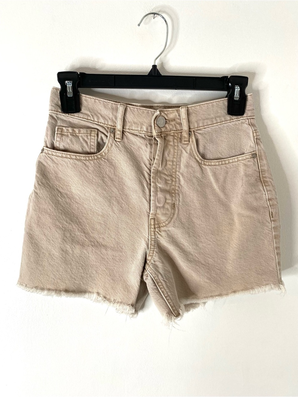 PacSun Beige High Rise Button Fly Raw Hem Denim Shorts Cotton 90’s Girlfriend